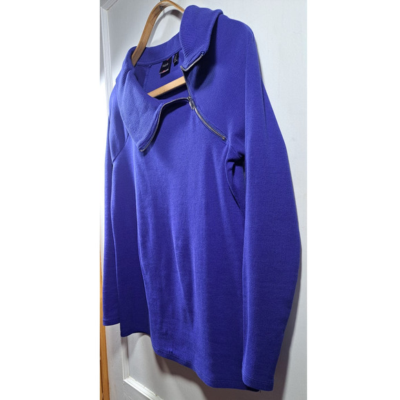 Rafaella Zipper Collar Sweater. Medium Long Sleeve in Royal Blue. Cotton Spandex - Picture 3 of 8